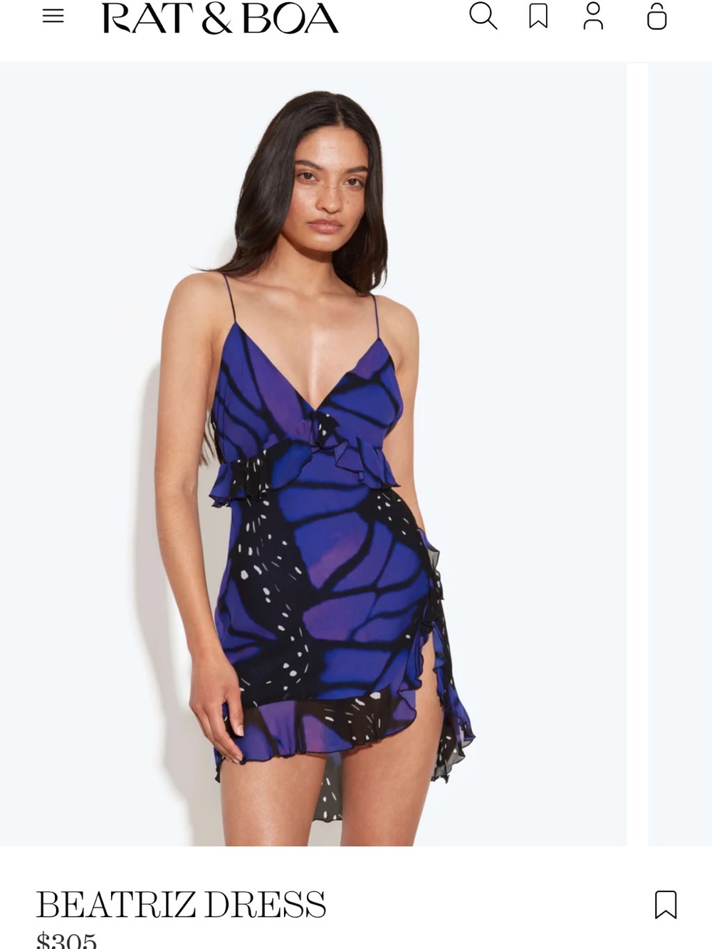Rat & Boa Beatriz Mini Dress in Vibrant Blue Butterfly Print